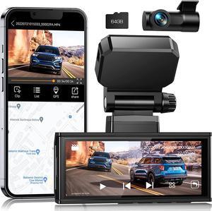 4K Dual Dash Cam with 5Ghz WiFi GPS, 4K+2K @30fps Front and Rear Dash Camera for Cars, 3.16" Touch Screen, Dual Sony Night Vision, Voice Commands, Wide Angle, Type C Port, Free APP & 64GB Memory Card