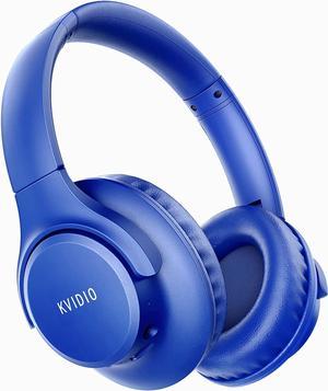 Bluetooth Headphones Over Ear,KVIDIO 55 Hours Playtime Wireless Headphones with Microphone,Foldable Lightweight Headset with Deep Bass,HiFi Stereo Sound for Travel Work Laptop PC Cellphone (Blue)