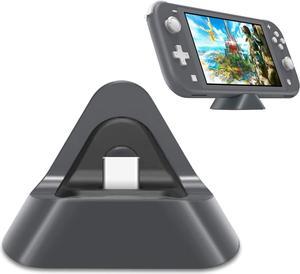 Protable Charging Dock Compatible with Nintendo Switch OLED/Switch Lite/Switch, Stable Support Stand Charging Station Compatible with Switch Lite with Type C Input Port (Grey)