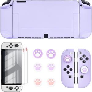 DLseego Switch OLED Protective Case Dockable Hard Shell Anti-Scratch Cover Joycon Accessory Skin with 6PCS Thumb Grips Caps and 2Pc Screen Protectors -- Purple