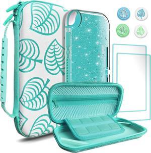 TIKOdirect Carrying Case for Nintendo Switch lite, Shockproof Portable Travel Bag with Glitter Galaxy case, Screen Protectors and Cute Leaf Thumb Grips Caps, Animal Crossing