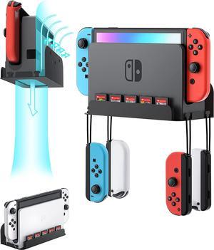 ZAONOOL Wall Mount for Nintendo Switch and Switch OLED, Metal Wall Mount Kit Shelf Stand Accessories with 5 Game Card Holders and 4 Joy Con Hanger, Safely Store Switch Console Near or Behind TV, Black