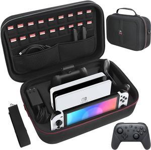 Carrying Storage Case Compatible with Nintendo Switch & OLED Model, Switch Case with 18 Game Cartridges Protective Hard Shell Travel Bag Pouch for Nintendo Switch Console & Accessories, Black