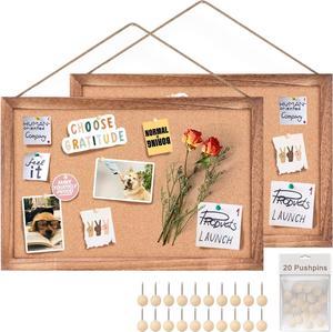 Emfogo 2-Pack Cork Board for Wall with 16x11Bulletin Boards Decorative Picture Framed Display Board Hanging Cork Board Office White Pin Board Vision Board for Room School Office Bedroom 20-Pushpin