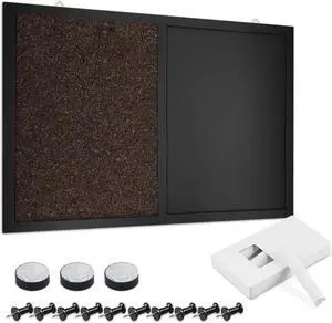 Navaris Combination Chalk and Cork Board - 20 x 28 in Magnetic Chalkboard Combo Framed Bulletin Board for Wall - Includes Chalk, Push Pins, Magnets