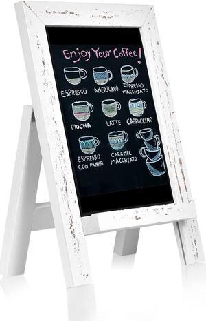 Umtiti Tabletop Chalkboard Sign, Solid Pine Wood Framed Standing Chalkboard, 8.7×12.6" Small Kitchen Countertop Memo Board Décor for Home, Café, Bar, Wedding,Distressed White(ZJHB-WH-2232)