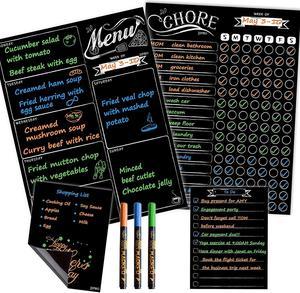 Magnetic Chalkboard Reward Chore Chart - Weekly Meal Planner Blackboard Combo Set - Bonus Grocery List and Notepad Blackboard Included