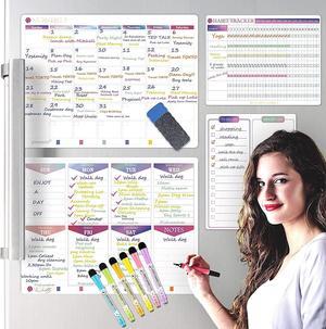 New! Magnetic Weekly Planner 4 Pack, KYONANO Family Planner, Magnetic Whiteboard Calendar Incl. Monthly Weekly Meal Planner, 6 Fine-Point, Fridge Wall Family Organiser with Habit Tracker&To-do List