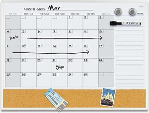 Quartet 6447415861 Slim Aluminum Magnetic Dry Erase Calendar Combo Board, Two Magnets Dry Erase Marker