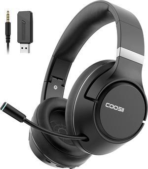 COOSII Wireless Headphones with Microphone, 40H Playtime Bluetooth Over Ear Headset with Retractable Mic, USB Dongle for Gaming, Office, Smartphones, Computer