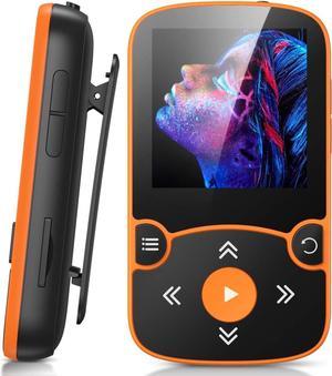 32GB MP3 Player with Bluetooth 5.0, AGPTEK Clip Jam MP3 Player Portable Music Player HiFi Lossless Sound with FM Radio, Voice Recorder, E-Book, Supports up to 128GB TF Card (Orange)