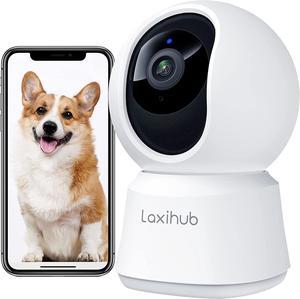 360° View Pet Camera with Phone app, Laxihub Security Camera, P2 Home Monitor for Cats & Dogs, Pan/Tilt, Motion & Sound Detection, Super IR Night Vision, 2.4g WiFi, Two-Way Audio, Works with Alexa