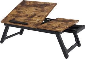 SONGMICS Laptop Desk for Bed or Sofa with Adjustable Tilting Top, Rustic Brown ULLD105B01