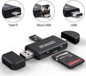 COCOCKA Type C/Micro USB SD Card Reader, Memory Card Reader for Micro SD, Micro SDHC Card, Micro SDXC, SDXC, SDHC, SD, MMC, RS- MMC, TF and UHS-I Cards (Black)
