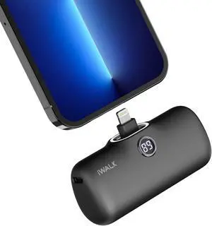iWALK LinkPod Portable Charger 4800mAh Power Bank Fast Charging and PD Input Small Docking Battery with LED Display Compatible with iPhone 14/14 Pro Max/13/13 Pro Max/12/12 Pro/11/X/8/7/6,Black