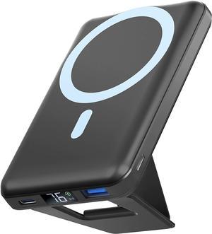 Wireless Portable Charger, Podoru Foldable Magnetic 10000mAh Power Bank 15W Fast Wireless Charging 22.5W PD Type-C Lighting LED Display Mag-Safe Battery Pack for iPhone 14/13/12/Mini/Pro/Pro Max-Black