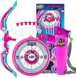 Toysery Bow and Arrow for Kids with LED Flash Lights - Archery Set with 6 Suction Cups Arrows, Target, and Quiver, Practice Outdoor Toys Archery Set for Children Above 6 Years Old, Pink