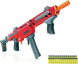 DART ZONE Pro-Series MK-1.2 Dart Blaster, 90-Degree Shoulder Stock Toy Foam Blaster, 30 Half-Length Darts, Toy Dart Blaster for Teens and Adults, 14yrs and Older , Red