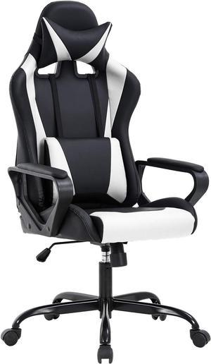 Ergonomic Office Chair, High-Back White Gaming Chair with Lumbar Support PC Computer Chair Racing Chair PU Task Desk Chair Ergonomic Executive Swivel Rolling Chair for Back Pain Women, Men (White)