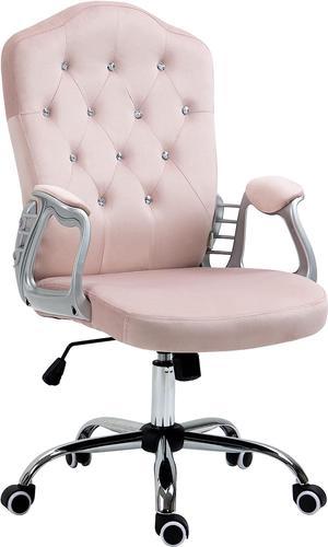 Vinsetto Home Office Chair, Velvet Computer Chair, Button Tufted Desk Chair with Swivel Wheels, Adjustable Height, Tilt Function, Pink