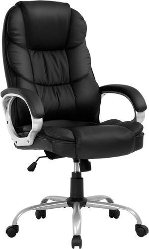 Ergonomic Office Chair,Computer Desk Chair High Back PU Leather Executive Rolling Task Adjustable Chair with Lumbar Support Headrest Armrest Swivel Chair, Black