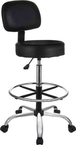 Basics Multi-Purpose Adjustable Drafting Spa Bar Stool with Foot Rest and Wheels - Black