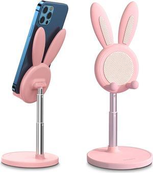 OATSBASF Cute Phone Stand, Adjustable Bunny Phone Stand for Desk, Thick Case Friendly Phone Holder Stand, Compatible with iPhone, Kindle, iPad, Switch, Tablets, All Phones (Pink)