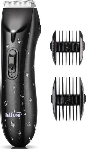 Telfun Body Trimmer for Men, Electric Groin Hair Trimmer, Replaceable Ceramic Blade Heads, Waterproof Wet/Dry Clippers, Rechargeable Built-In Battery, Ultimate Male Hygiene Razor