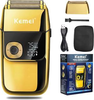 KEMEI Electric Razors for Men, LCD Display Cordless Men's Razors, USB Rechargeable with Pop-up Beard Trimmer Best Worldwide Travel Gift, Model KM 2028, Gold