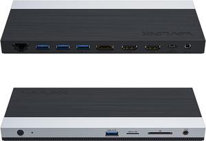 WAVLINK USB C Docking Station with 130W Charger, Triple Display USB Type C Dock, USB-C Hub Adapter 100W PD Charging for Laptop, Dual HDMI, DisplayPort, Ethernet, 4 USB3.0, SD/TF Card Slot, Audio