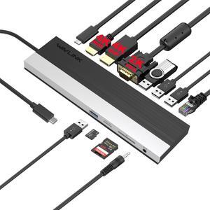 Docking Station Dual Monitor, WAVLINK 14-in-1 Aluminum USB-C/A Laptop Dock with 2x5K HDMI,2x5K DP,1000Mbps Ethernet,6 USB 3.0,Audio&Mic,for Mac M1/M2/,Dell,h P,Surface Pro
