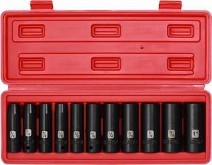 Mayouko 1/2" Drive Deep Impact SAE Socket Set, CR-V, 6 Point, 11 Pieces, 3/8-Inch to 1-Inch