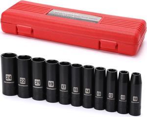 MIXPOWER 11 Pieces 1/2-Inch Drive Deep Impact Socket Set, 10-24mm, CR-V, Metric, 6 Point, Deep, 11 Pieces 1/2" Dr. Deep Metric Socket