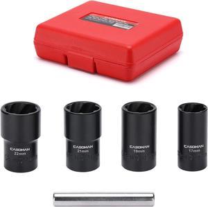 CASOMAN 5 Pieces 1/2"Dr. Twist Socket Set, Lug Nut Remover Tool, Metric Bolt and Lug Nut Extractor Socket Tools