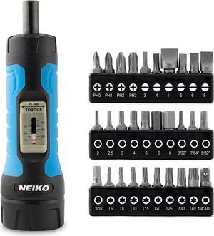 Neiko 10574A 1/4 Drive Torque Wrench Screwdriver Set | 30 Pieces of S2 Steel Philips, Hex, Slotted, and Torx Bits | 10 to 60 Inch-Pounds Torque Adjustment Range | Firearms Accurizing and Gunsmithing