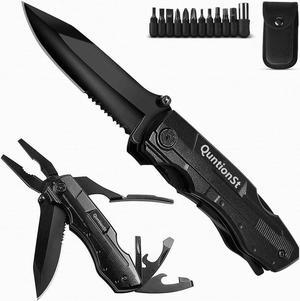 Pocket Multitool with Safety Locking Handy Gifts for Men 12 in 1 Multi Tool with Pliers Knife Bottle Opener Screwdriver Saw Perfect for Outdoor Survival Camping Hiking Simple Repair