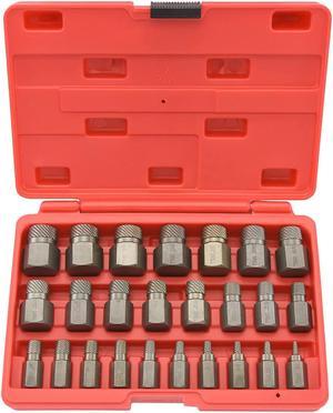 NEIKO 04204A Hex-Head Multispline Screw and Bolt Extractor Set, Easy-Out Screw Extraction, Broken Bolt Remover, Stripped Fastener Tool, 1/8 Inch to 7/8 Inch in 1/32-Inch Increments, CrMo, 25 Pieces