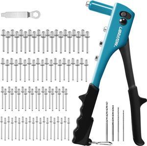 Libraton Rivet Gun, Rivet Tool, Pop Rivet Gun Kit with 80pcs Metal Rivets Nosepieces Set and 4pcs HSS Drill bits, Professional Riveter Tool for Automotive, Railway, Furniture, Instrument