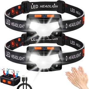 Headlamp Rechargeable,Buthsku 2 Pack 2000 Lumen Super Bright Motion Sensor 9 Modes LED Headlamp, Waterproof Lightweight Flashlight Hard Hat Light for Outdoor Camping Fishing Running