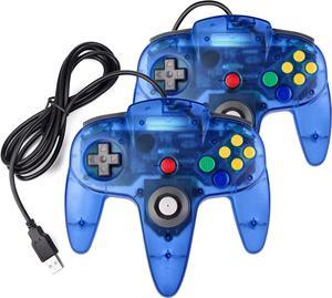 2 Pack N64 USB Controller, miadore USB Retro N64 Gamepad Joystick Raspberry Pi Controller for Windows PC MAC Linux (Clear Blue)