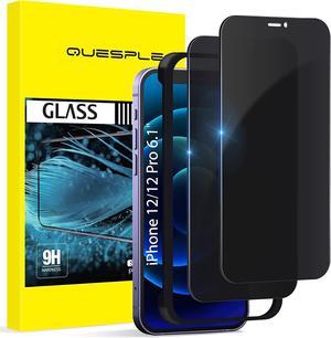 [2 Pack][Full Coverage] QUESPLE Anti Spy Privacy Screen Protector for iPhone 12/iPhone 12 Pro(6.1 ''), Ture 28° Anti Peeping-[Easy Installation Frame] HD [Bubble Free] Privacy Tempered Glass Film