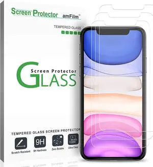 amFilm Screen Protector Glass for iPhone XR, Apple iPhone XR display With Easy Installation Tray, Tempered Glass, 3 Pack