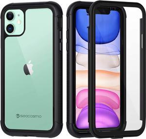 Seacosmo iPhone 11 Case, [Built-in Screen Protector] Full Body Clear Bumper Phone Case Rugged Shockproof Protective Case Cover for iPhone 11, Black