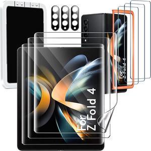 [9-in-1] Milomdoi for Samsung Galaxy Z Fold 4 5G Screen Protector [3 Pack Inside and 3 Pack Front] with 3 Pack Tempered Glass Camera Lens Protector with Mounting Positioner Accessories No bubbles