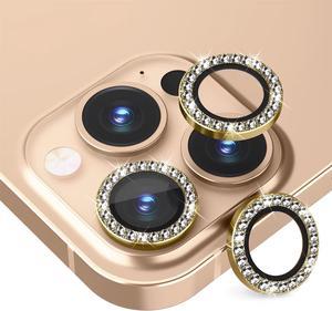 Suoman 3Pack Camera Cover Circle Tempered Glass for iPhone 13 Pro MaxiPhone 13 Pro Lens Protector for iPhone 13 Pro 61 inch  13 Pro Max 67 inch  Flash Diamonds   Gold