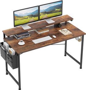 MUTUN Computer Desk with Adjustable Monitor Stand, 47 inch Home Office Desks with Monitor Shelf, 2-Tier Writing Table for Bedroom, Workstation Study Desk with Storage Bag, Rustic Brown