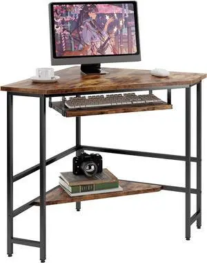 soges 28.3 inches Small Corner Desk with Storage, Computer Corner Desk with Monitor Stand, Home Office Writing Desk Study Table for Small Space,10CZWKCT01 (Brown)
