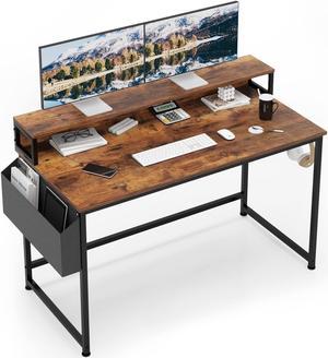 Mutun 47" Computer Desk, Home Office Desks, Modern Writing Desk with Monitor Stand, PC Desk with Storage Bag and Hook, Vintage Brown