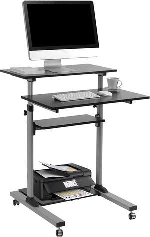 Rolling Desk for Laptop - Standing or Sitting Mobile Computer Cart with Wheels, Adjustable Height & 27.5-inch Surface - Portable Home Office Workstation - Black?