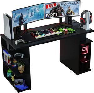 MADESA Gaming Desk with Shelves 53inch, Gamer Desk for Large Monitor Stand, Wooden, Office Writing Workstation, Game Station - 24" D x 53" W x 29" H - Black